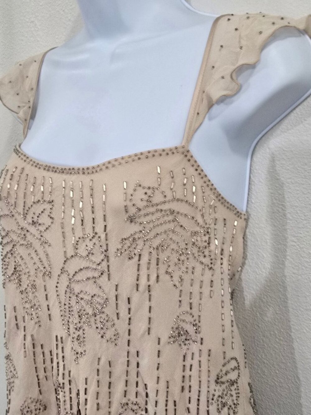 Express ✦ Silk Ruffle Sleeve Blouse ✦ Side Tie Beaded Embellished Floral XS - Picture 7 of 11